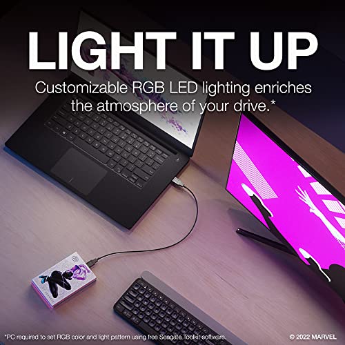 Seagate Ghost-Spider Special Edition FireCuda External Hard Drive 2TB - USB 3.2 Gen 1, customizable LED RGB lighting Pink, with Rescue Services (STKL2000418)