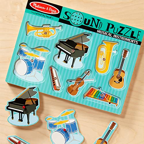 Melissa and Doug Musical Instruments Sound Puzzle - Wooden Peg Puzzle (8 pcs) - Wooden Peg Chunky Baby Puzzle, Music Learning Toys, Musical Sound Puzzles For Toddlers And Preschoolers Ages 2+