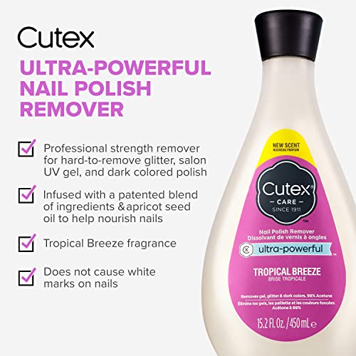 Nail Polish Remover by Cutex, Ultra Powerful infused with Linseed Oil, Tropical Breeze, 450 mL