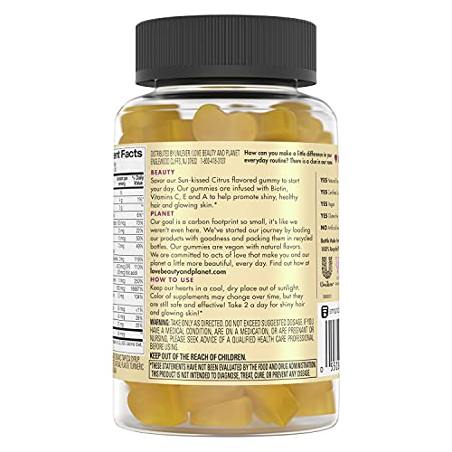 Love Beauty and Planet Citrus Crush Gummy Vitamins Flavored Hair Vitamins for Radiant Hair and Glowing Skin Multi-Benefit Vegan Dietary Supplement Gluten-Free, Cruelty-Free 60 Count