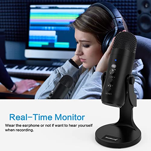 ZealSound USB Microphone,Condenser Computer PC Mic,PlugandPlay Gaming Microphones for PS 4and5.Headphone OutputandVolume Control,Mic Gain Control,Mute Button for Vocal,YouTube Podcast on MacandWindows(Black)