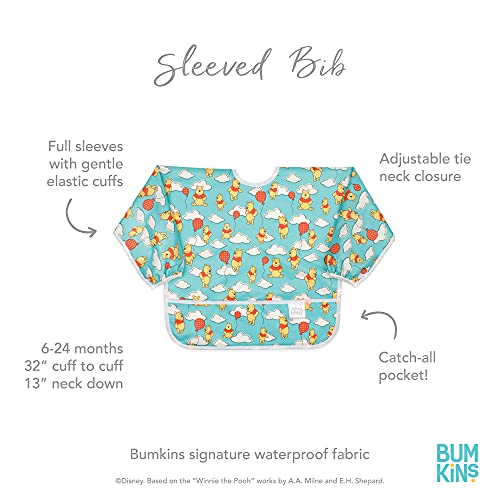 Bumkins Sleeved Baby or Toddler Bib, Smock, Waterproof Fabric, Fits Ages 6-24 Months, Disney Winnie The Pooh Balloon, 14' x 13' x 32'