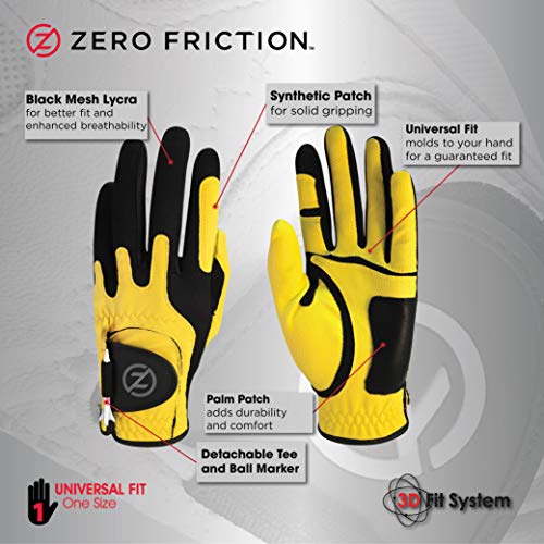 Zero Friction Men's Synthetic Golf Glove, Yellow, Left Hand, One Size