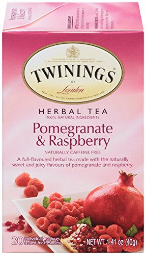Twinings Pomegranate and Raspberry Herbal Tea, 20 Count Pack of 6, Individually Wrapped Tea Bags, Naturally Caffeine Free