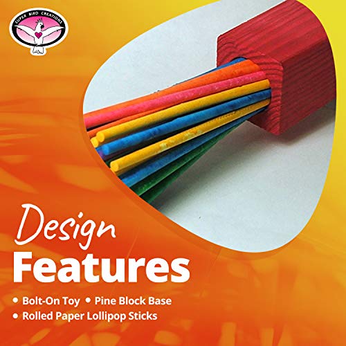 Super Bird Creations SB301 Chewable Paper Party Bird Toy with Colorful Lollipop Sticks, Large Size, 6.5” x 1.5” x 1.5”,Varies