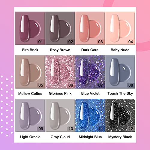 REDNEE 22 Pcs Dip Powder Nail Kit Starter 12 Colors Pink Gray Blue Dipping Powder Set with Gel Liquid and 5 Manicure Tools Dipping Essential Travel Kit - RE07 Classy Color