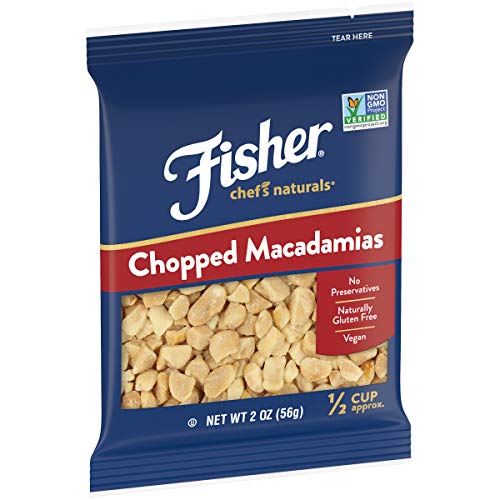 Fisher Chopped Macadamia Nuts, 2 Ounce (Pack of 12), Dry Roasted, Unsalted, Naturally Gluten Free, No Preservatives, Non-GMO, Keto, Paleo, Vegan Friendly