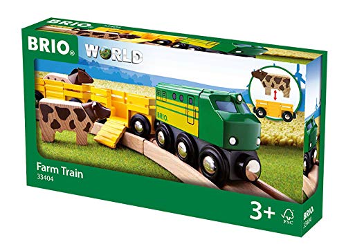 Brio World 33404 - Farm Train - 5 Piece Wooden Toy Train Set for Kids Age 3 and Up