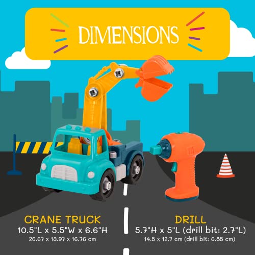 Battat - Take-Apart Crane – Take-Apart Toy Crane Truck with Toy Drill Building Toys for Kids 3 years + (33-Pcs) Dark Blue