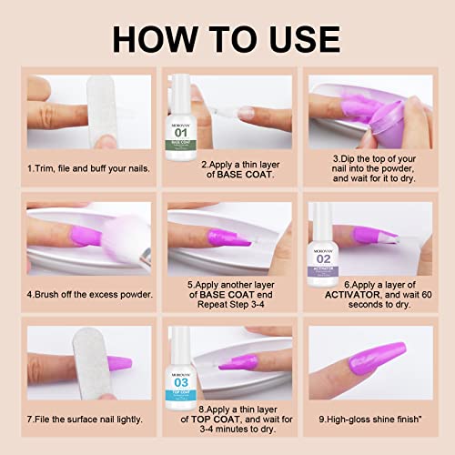 Morovan Dip Powder Nail Kit Starter - 8 Colors Dipping Powder Kit with Base Top Coat Activator Brush Saver Nail Dip Powder Kit for Dipping Nails DIY at Home Salon
