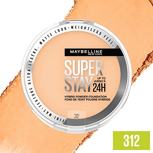 Maybelline Super Stay Up to 24HR Hybrid Powder-Foundation, Medium-to-Full Coverage Makeup, Matte Finish, 312, 1 Count