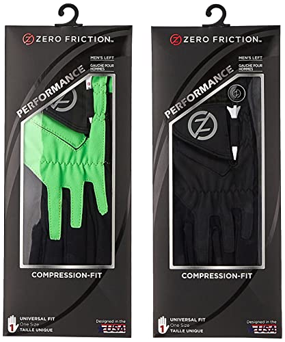 Zero Friction Male Men's Compression-Fit Synthetic Golf Glove (2 Pack), Universal Fit Black/Lime, One Size (GL00107)