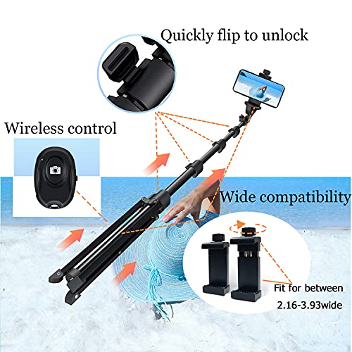 Selfie Stick Tripod, 64 inch Extendable Tripod Stand Phone Tripod Camera Tripod Wireless Remote Shutter Compatible with iPhone 13 12 11 pro Xs Max Xr,Android/Cameras
