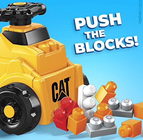 Mega BLOKS Cat Fisher Price Toddler Blocks Building Toy, Large Dump Truck with 11 Pieces and Storage, Yellow, Gift Ideas for Kids