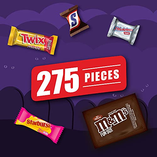 MandM'S Milk Chocolate, SNICKERS Chocolate Candy Bars, TWIX Caramel Cookie Bars, STARBURST Chewy Candy and 3 MUSKETEERS Chocolate Candy Bars Bulk Assorted Halloween Candy - 5lbs/275 Pieces