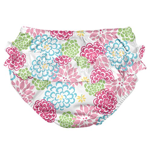 Ruffle Snap Reusable Absorbent Swimsuit Diaper-White Zinnia-24mo