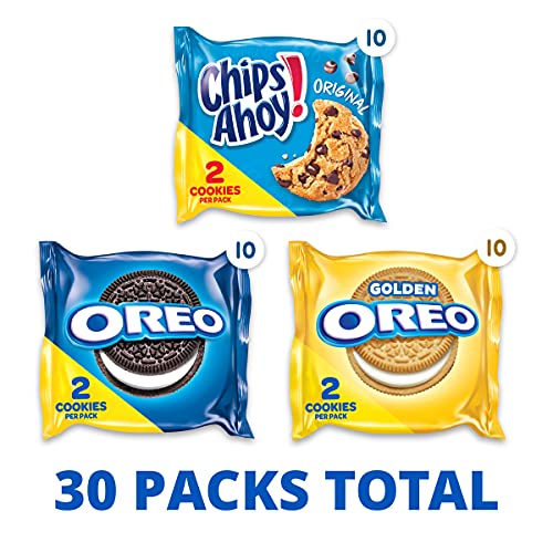 Nabisco Sweet Treats Cookie Variety Pack OREO, OREO Golden and CHIPS AHOY!, 30 Snack Packs (2 Cookies Per Pack)