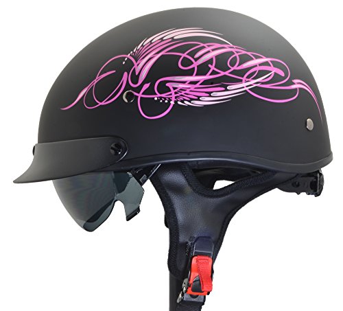 Vega Helmets 7823-055 Unisex-Adult Half Helmet (Pink Scroll on Matte Black, X-Large)