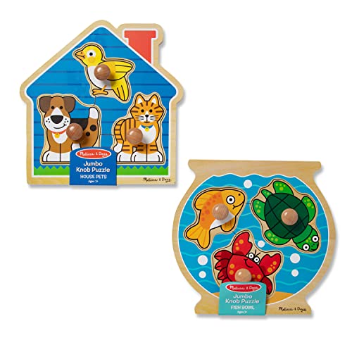 Melissa and Doug Animals Jumbo Knob Wooden Puzzles Set - Fish and Pets - Chunky Wooden Puzzles for Toddlers, Animal Puzzles For Kids Ages 1+