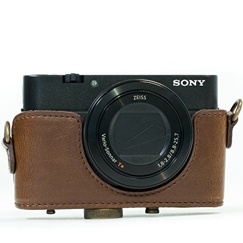 MegaGear MG284 Sony Cyber-shot DSC-RX100 VI, DSC-RX100 V, DSC-RX100 IV, DSC-RX100 III Ever Ready Leather Camera Case with Strap - Dark Brown