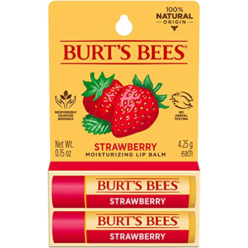 Burt's Bees Mothers Day Lip Balm Gifts for Mom, Moisturizing Lip Care, for All Day Hydration, 100% Natural, Strawberry (2 Pack)