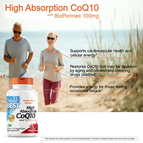 Doctor's Best High Absorption CoQ10 with Bioperine, Heart Health and Energy Production, Non-GMO, Gluten and Soy Free, Vegan, 100 Mg, 120 count