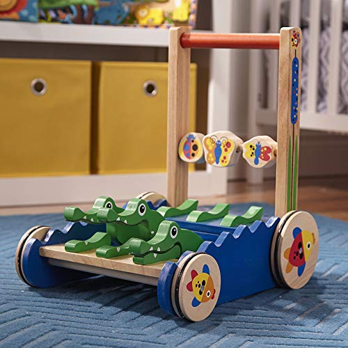 Melissa and Doug Deluxe Chomp and Clack Alligator Push Toy and Activity Walker - Wooden Baby Push Walker For Ages 1+