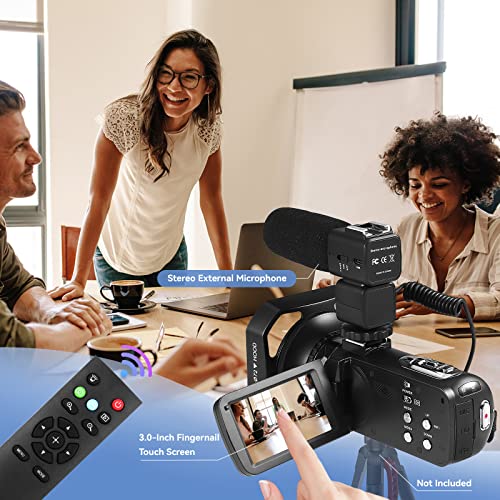 OIEXI 4k Video Camera Camcorder with 18X Digital Zoom,48MP Vlogging Camera for YouTube,3.0' IPS 270° Rotating Touchscreen,Camcorder with Microphone,Remote Control,IR Night Vision and 2 Batteries(Black)