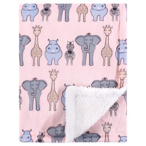 Hudson Baby Unisex Baby Plush Mink and Sherpa Blanket, Pink Safari, One Size