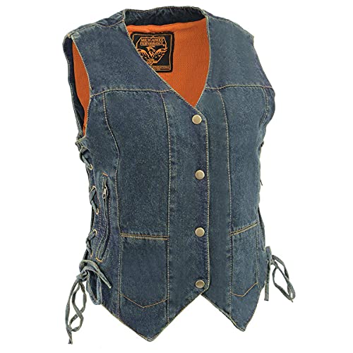 Milwaukee Leather MDL4020 Women's Classic Blue ‘6 Pocket’ Side Lace Denim Vest - 2X-Large