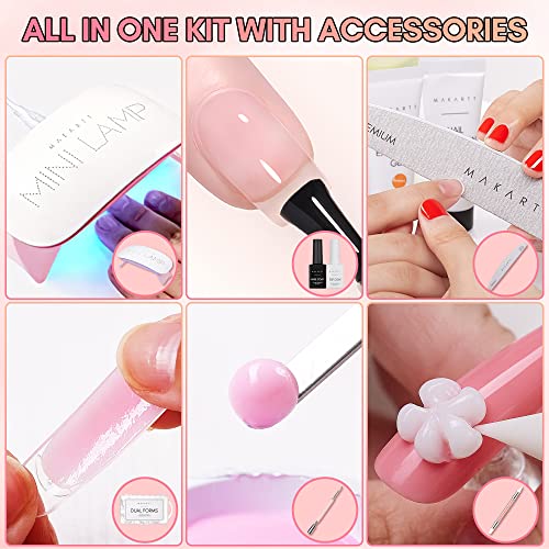 Makartt Solid Builder Nail Gel Kit Nail Extension,All in One Spring Hard Gel Nail Kit Gel Base Top Coat UV LED Nail Lamp Nail File Dual Forms Gel Picker Cuticle Pusher Silicone Molds Sculpting Brush