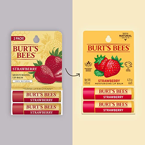 Burt's Bees Mothers Day Lip Balm Gifts for Mom, Moisturizing Lip Care, for All Day Hydration, 100% Natural, Strawberry (2 Pack)