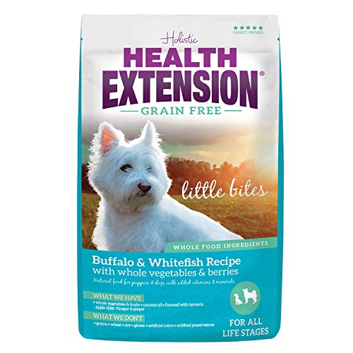 Health Extension Little Bites Dry Dog Food, Natural Food with Vitamins and Minerals, Suitable for All Puppies, Grain Free Buffalo and Whitefish Recipe with Whole Vegetable and Berries (10 Pound / 4.5 kg)
