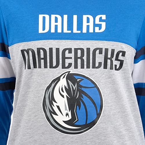 Large Ultra Game NBA Dallas Mavericks Womens T-Shirt Raglan Baseball 3/4 Long Sleeve Tee Shirt, Heather Gray