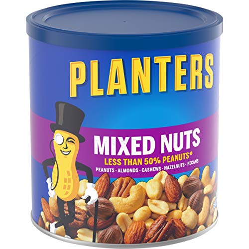 Planters Mixed Nuts Less Than 50% Peanuts with Peanuts (Almonds, Cashews, Hazelnuts and Pecans, 12 ct Pack, 15 oz Canisters)