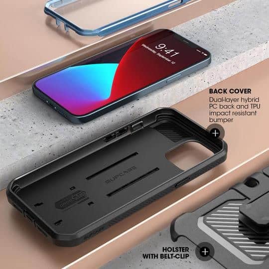 SUPCASE Unicorn Beetle Pro Series Case for iPhone 12 Mini (2020 Release) 5.4 Inch, Built-in Screen Protector Full-Body Rugged Holster Case (Cerulean)