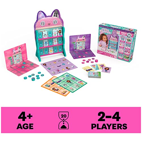 Gabby’s Dollhouse, Games HQ Checkers Tic Tac Toe Memory Match Go Fish Bingo Cards Board Games Toy Gift Netflix Party Supplies, for Kids Ages 4 and up