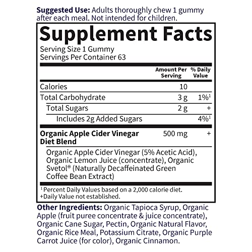 Garden of Life Apple Cider Vinegar Diet Gummies mykind Organics - Organic ACV Gummy Vitamins with Svetol Green Coffee Bean Extract to Burn Fat - 63 Vegan Non-GMO Gummies for Weight Loss and Detox