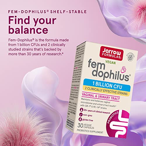 Jarrow Formulas Fem-Dophilus - 1 Billion CFU Per Serving - 2 Clinically Studied Strains - Women’s Probiotic Supplement - Urinary Tract Health and Vaginal Health - Up to 30 Servings (Packaging May Vary)