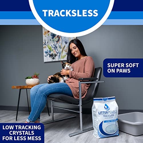 Litter Pearls Tracksless Unscented Non-Clumping Crystal Cat Litter with Odorbond, 10.5 lb,White, Clear and Blue Crystals,635426