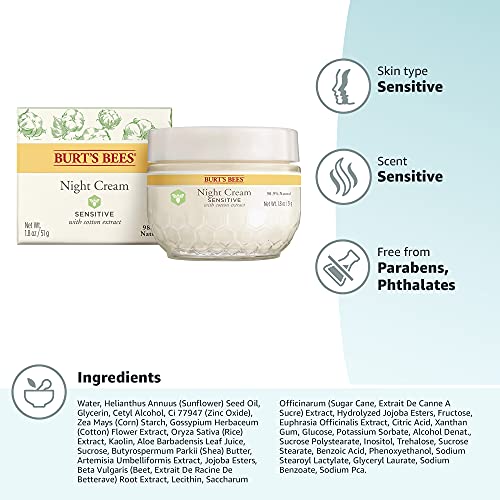 BURT'S BEES Calming Night Cream with aloe and Rice milk,1.8 oz