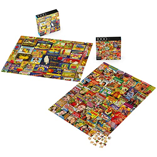 2-Pack of 1000-Piece Jigsaw Puzzles, Retro Comics and Fruit Labels Gifts for Mom Mothers Day Gifts for Adults and Kids Ages 8+, Amazon Exclusive