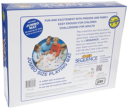 Jax Giant (aka Jumbo) SEQUENCE Game - Box Edition with Cushioned Mat, Cards and Chips, Package Colors May Vary , Blue
