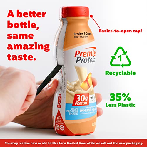 Premier Protein Shake 30g 1g Sugar 24 Vitamins Minerals Nutrients to Support Immune Health 11.5 12 Pack, Peaches and Cream, 138 Fl Oz