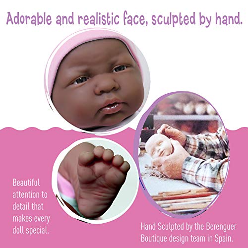 8 piece Layette Baby Doll Gift Set | JC Toys - La Newborn Nursery | 14' Life-Like African American Newborn Doll w/ Accessories | Pink | Ages 2+