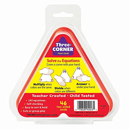 TREND ENTERPRISES: Three-Corner Multiplication and Division Flash Cards, Interactive Self-Checking Cards, Exciting Way for Everyone to Learn, 46 Two-Sided Cards Included, Ages 8 and Up