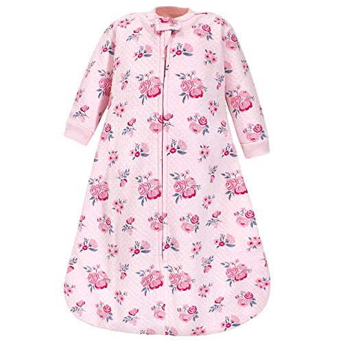 Hudson Baby Unisex Baby Premium Quilted Long Sleeve Sleeping Bag and Wearable Blanket, Pink Navy Floral, 6-12 Months