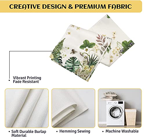 PROCIDA Summer Green Leaf Table Runner Troical Floral Leaves Burlap Table Runners Seasonal Holiday Party Kitchen Indoor Outdoor Dinning Decor 13x72 Inch