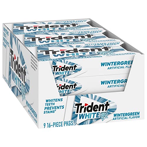 Trident White Wintergreen Sugar Free Gum, 9 Packs of 16 Pieces (144 Total Pieces)