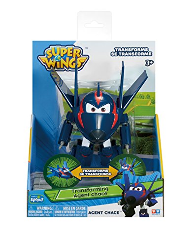 Super Wings - 5' Transforming Agent Chase Airplane Toys Action Figure | Plane to Robot | Fun Toy Plane Vehicle for 3 4 5 year old Boys and Girls | Preschool Kids Birthday Gift for Pretend Play , Blue